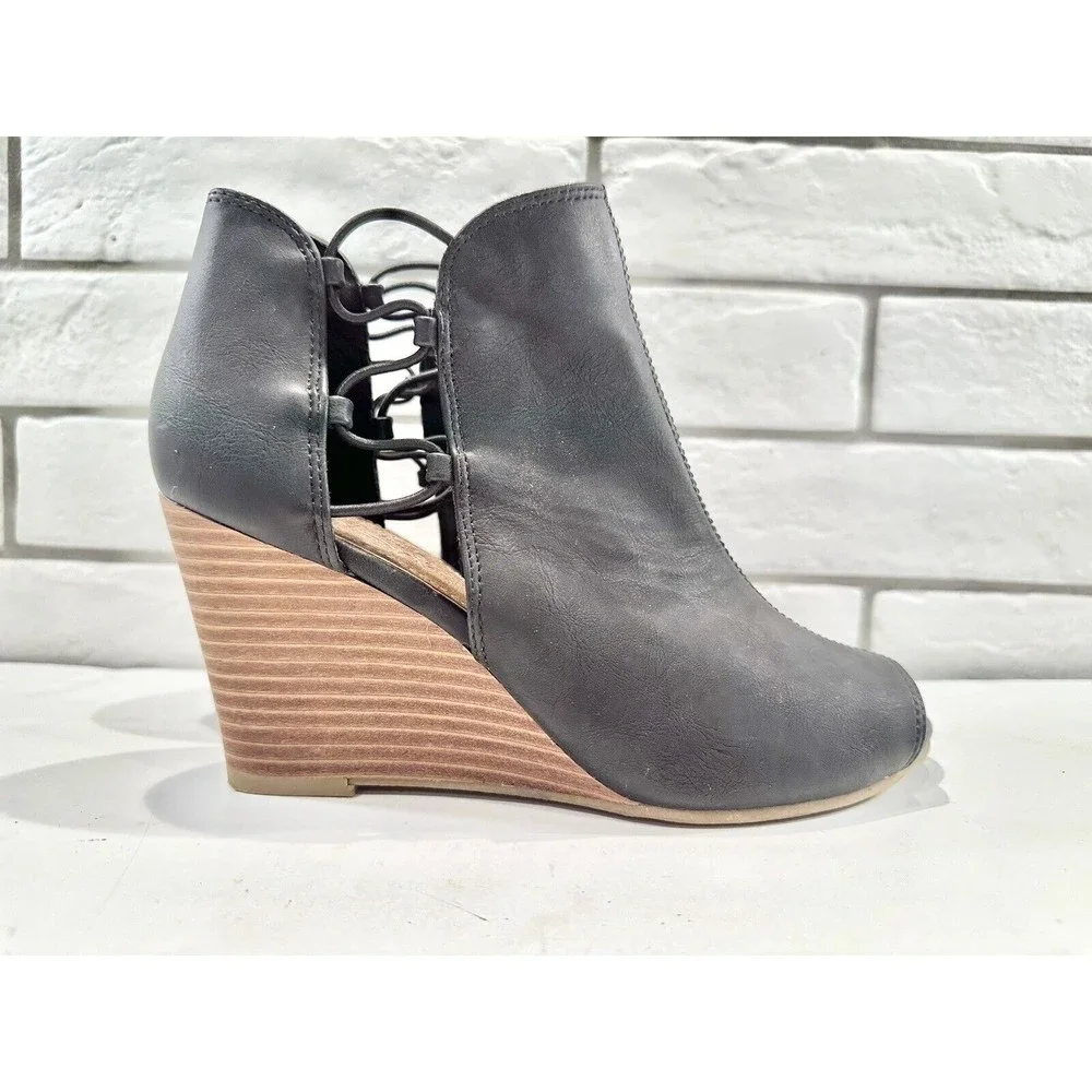 Sugar Black Wedge Heel Sandal‎ Bootie Shoes Women's 6.5 ~ Retail $70
